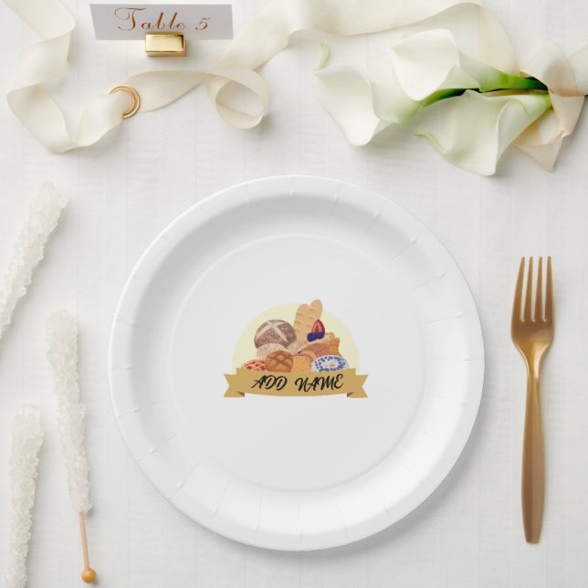 Plato De Papel Postre suave panadería panadería nombre personaliz (Boda)