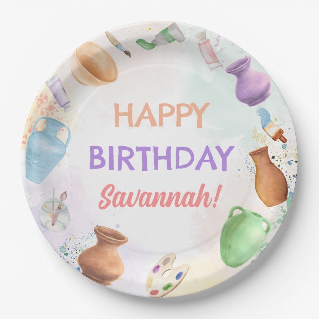 Plato De Papel Pottery Paining Party Birthday (Anverso)
