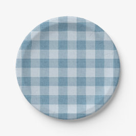 Plato De Papel Powder Blue Gingham Buffalo Check Linen Texture