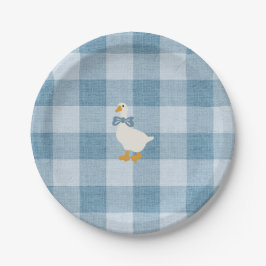 Plato De Papel Powder Blue Gingham Goose Baby Shower Check