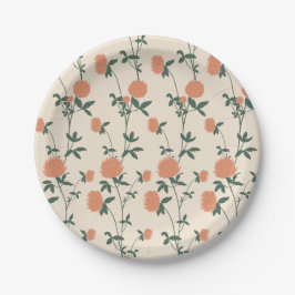 Plato De Papel Pradera Botánica Retro Trébol | Arcilla Asolada