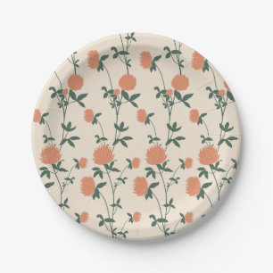 Plato De Papel Pradera Botánica Retro Trébol Arcilla Asolada
