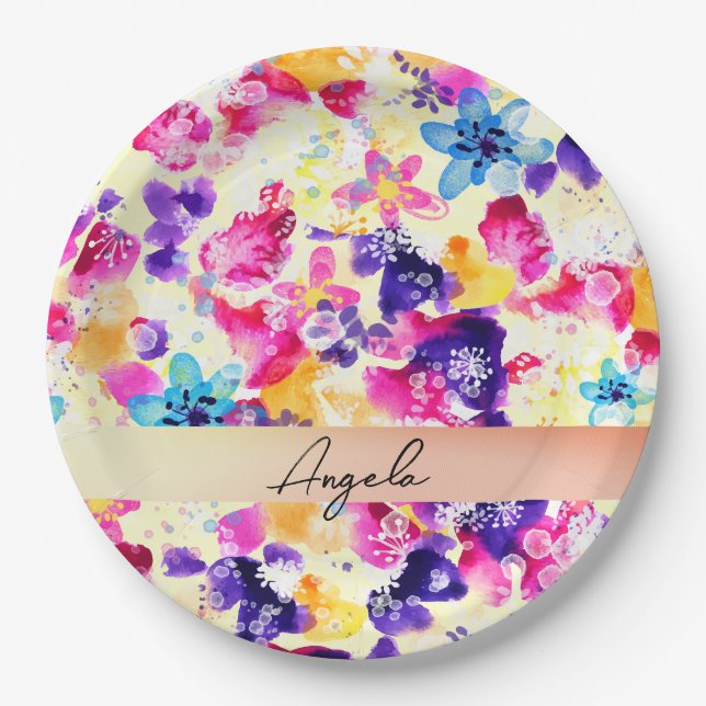 Plato De Papel Pradera de flores silvestres flores desgastadas (Anverso)