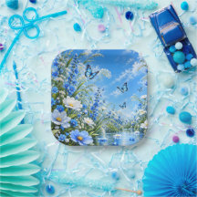 Prado Floral de Mariposa Azul Cuadrado de Naturale