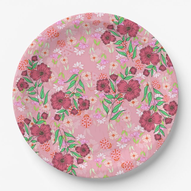 Plato De Papel Prato de Papel Flores e joaninhas (Anverso)