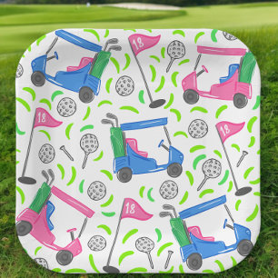 Plato De Papel Preámbulo de golf verde azul rosa
