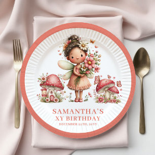 Plato De Papel Preciosa Hada Cumpleaños 8 Rosado Flores Papel