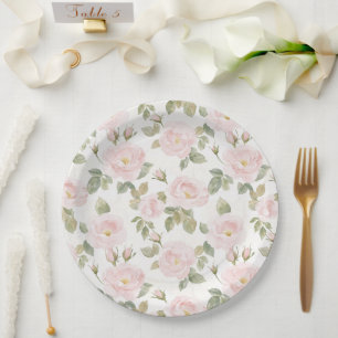 Plato De Papel Precioso Chorro de Rosas Blancas y Rosadas para De