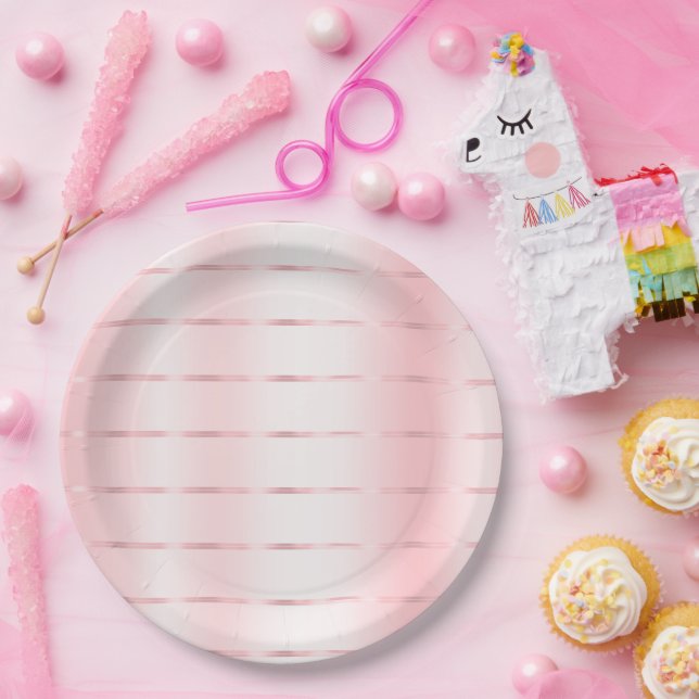 Plato De Papel Precioso lazo glam rosa rubor para baby shower nup (Fiesta)