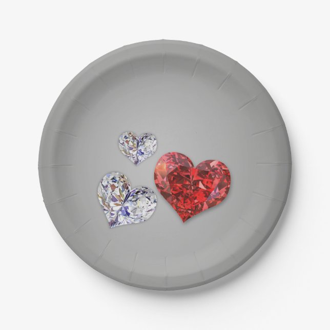 Plato De Papel Preciosos y elegantes corazones de diamantes (Anverso)