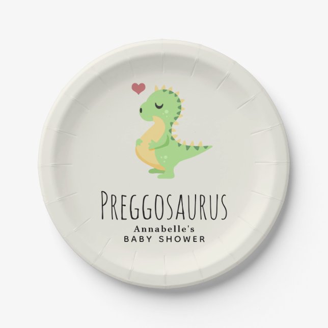 Plato De Papel Preggosauro Cute Dinosaur Baby Shower (Anverso)