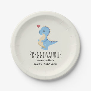 Plato De Papel Preggosauro Cute Dinosaur Boy Baby Shower