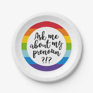 Plato De Papel Pregúntame acerca de mi Pronoun?