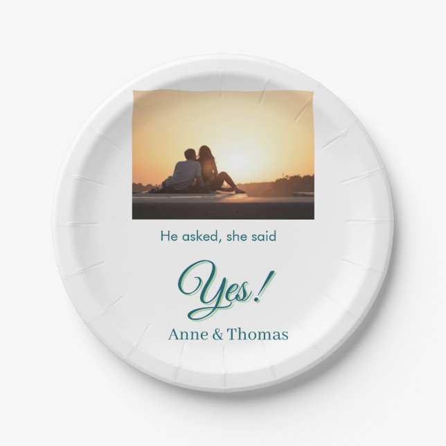 Plato De Papel Preguntó que dijo que sí, foto azul verde (Anverso)