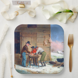 Plato De Papel Preparando pavo navidad Francis Edmonds 1851