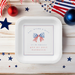 Plato De Papel Preppy American Watercolor Bow Julio 4 BBQ