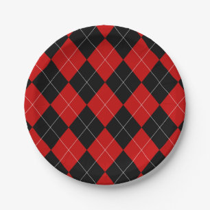 Plato De Papel Preppy Argyle Tartán Diamond Plantado Rojo Negro