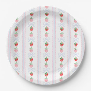Plato De Papel Preppy Berry First Birthday Watercolor Strawberrie