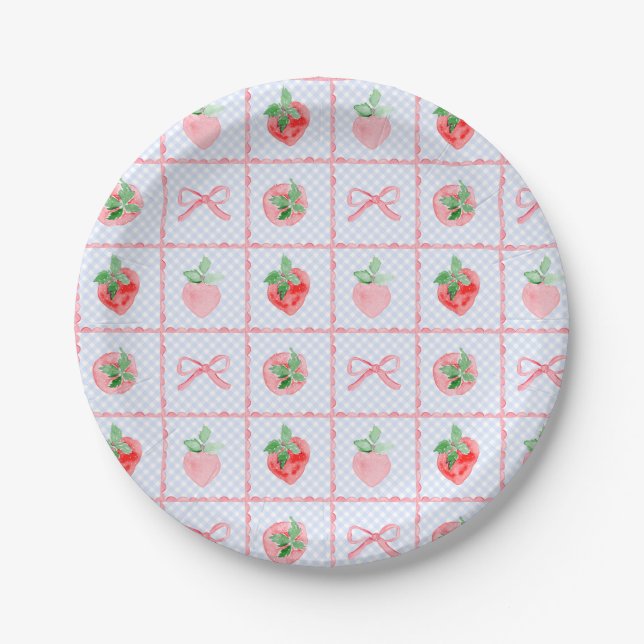 Plato De Papel Preppy Berry First Birthday Watercolor Strawberrie (Anverso)