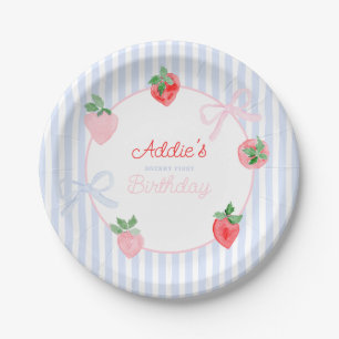Plato De Papel Preppy Berry First Birthday Watercolor Strawberrie