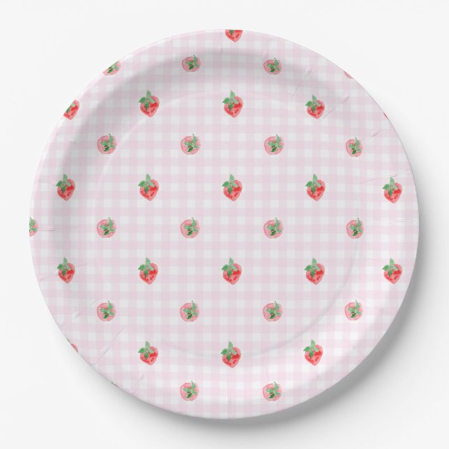 Plato De Papel Preppy Berry First Birthday Watercolor Strawberrie (Anverso)
