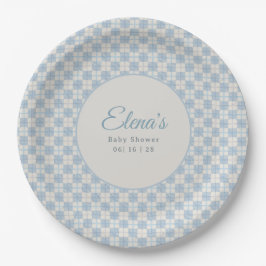 Plato De Papel Preppy Blue Plaid Baby Shower 