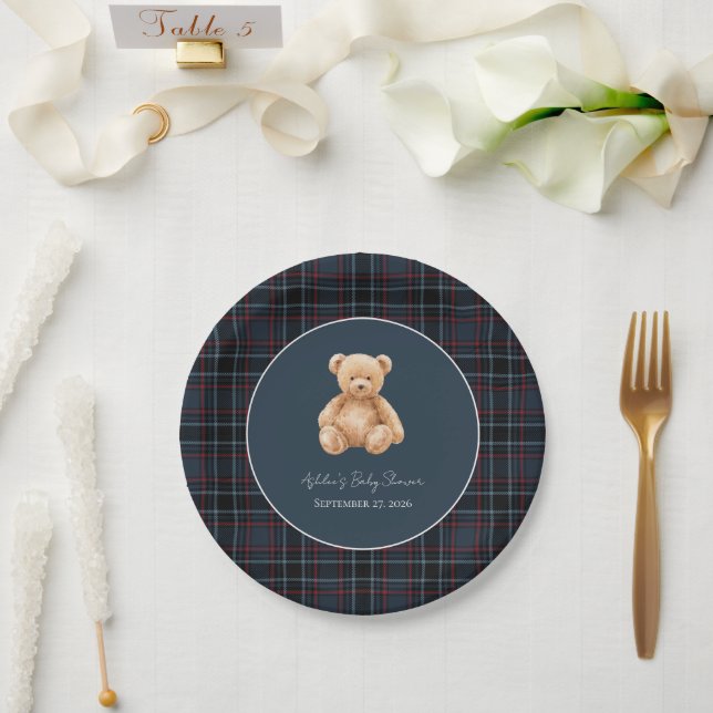 Plato De Papel Preppy Classic Teddy Bear Baby Shower  (Boda)