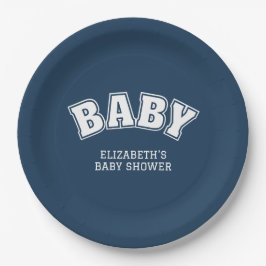 Plato De Papel Preppy Collegiate Varsity Navy Baby Shower