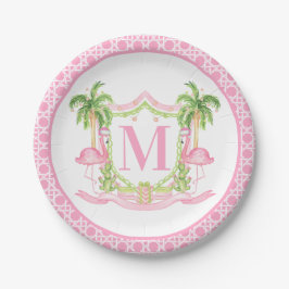 Plato De Papel Preppy Flamingo Christmas Crest