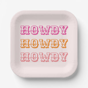 Plato De Papel Preppy Girly Howdy Hot Pink Naranja