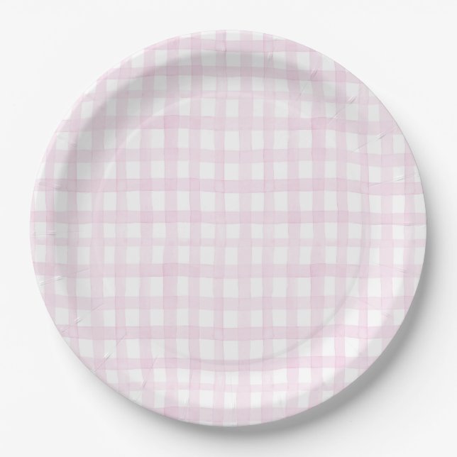 Plato De Papel Preppy Grandmillennial Dolly and Me Pink Gingham (Anverso)