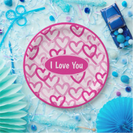 Plato De Papel Preppy Hearts Pink