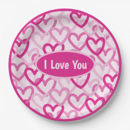 Plato De Papel Preppy Hearts Pink