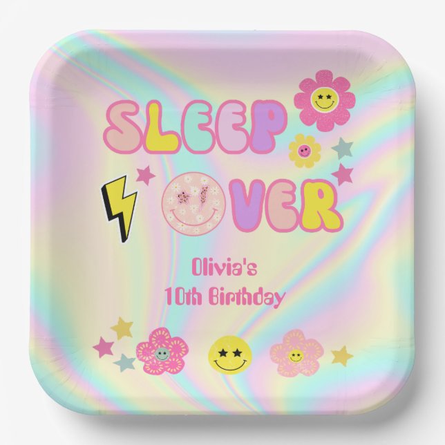 Plato De Papel Preppy Pastel Pink Y2K Sleep Over Birday (Anverso)