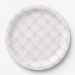 Plato De Papel Preppy Pink Bows Trellis Primer Cumpleaños Ribbone