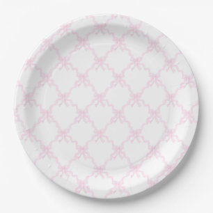 Plato De Papel Preppy Pink Bows Trellis Primer Cumpleaños Ribbone