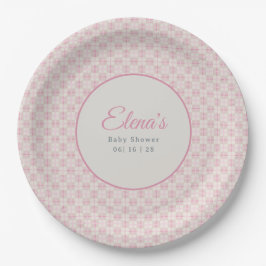 Plato De Papel Preppy Pink Plaid Baby Shower 