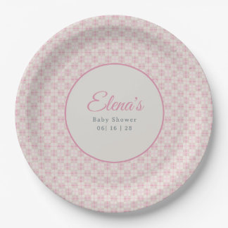Plato De Papel Preppy Pink Plaid Baby Shower 