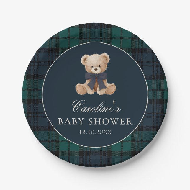 Plato De Papel Preppy Teddy Bear Baby Shower Paper Plates (Anverso)