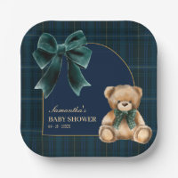 Preppy Teddy Bear Fiesta de Bebé de Cuadro Verde  