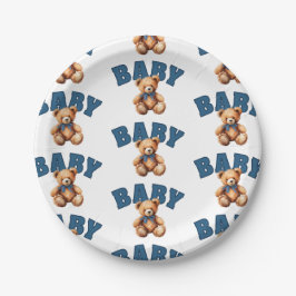 Plato De Papel Preppy Varsity Teddy Bear Baby Shower