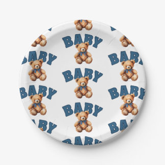 Plato De Papel Preppy Varsity Teddy Bear Baby Shower