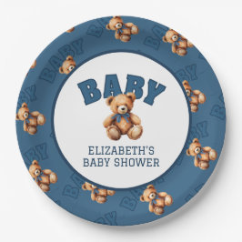 Plato De Papel Preppy Varsity Teddy Bear Baby Shower