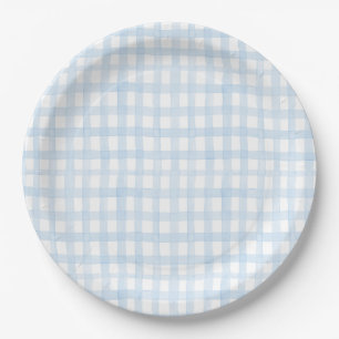 Plato De Papel Preppy Watercolor Blue Gingham
