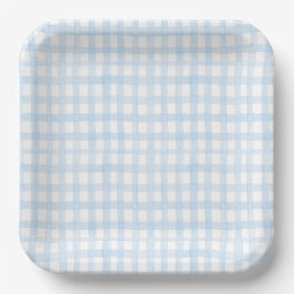 Plato De Papel Preppy Watercolor Blue Gingham