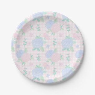 Plato De Papel Preppy Watercolor Floral Gingham Birthday