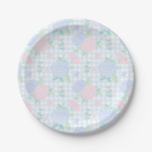 Plato De Papel Preppy Watercolor Floral Gingham Birthday