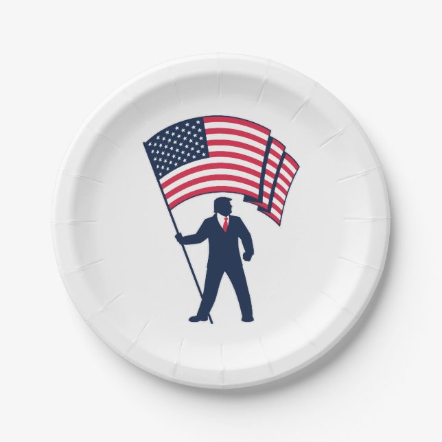 Plato De Papel Presidente Trump con la bandera de Estados Unidos (Anverso)