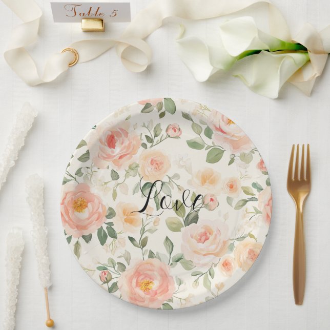 Plato De Papel Pretty Cream Peach Floral Bridal Shower (Boda)