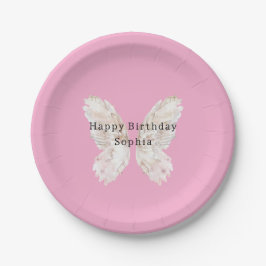 Plato De Papel Pretty Girly Pink Butterfly Wings Birthday